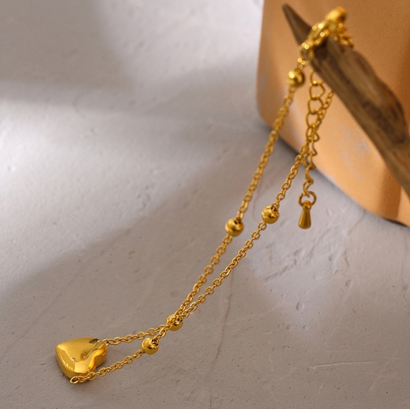 Beaded Chain Heart Pendant Anklet - Picture 5 of 5